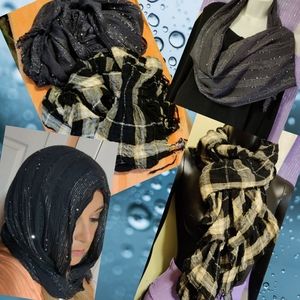 🗺️ 2 Scarfs Plaid Silver Threads Sequins Stretch